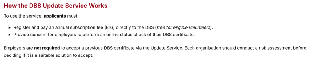 DBS Update Service for CQC registration