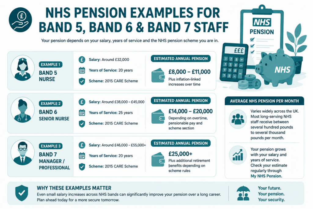 NHS pension examples for staff bands