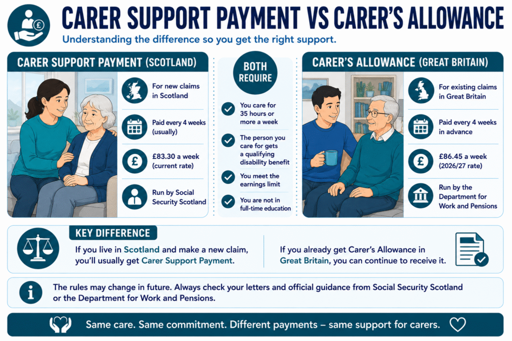 Carer support payment vs allowance breakdown